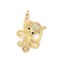 Настоящее золото 16K Латунные микро проложить кубического циркония подвески, без кадмия и без свинца, осьминог, реальный 16 k позолоченный, 25x18x3 мм, отверстие : 2x3 мм