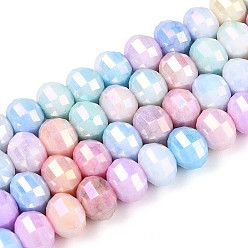(52) Непрозрачная лаванда Антикоррозийные гальванические стеклянные бусины, имитация драгоценных камней, рондель, граненые, разноцветные, 7~8x6~6.5 мм, отверстие : 1~1.2 мм, около 59~61 шт / нитка, 14.37~14.76 дюйм (36.5~37.5 см)