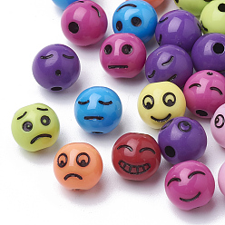 (52) Непрозрачная лаванда Ремесло стиль акриловые бусины, раунд с выражением, разноцветные, 8x7.5 мм, Отверстие : 1.8 мм , около 1800 шт / 500 г