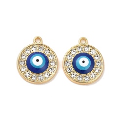 Золотой Подвески из эмали и сплава, со стразами, долговечный, плоский круглый с оберегом от сглаза, золотые, 18x15x3 мм, отверстие : 1.5 мм