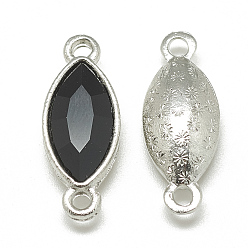 Черный Соединители звеньев сплава стекла, граненые, лошадиный глаз , платина, чёрные, 23x9x5 мм, отверстие : 1.5 мм