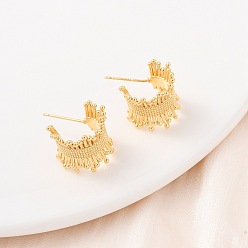 Настоящее золото 18K C-образные латунные серьги-гвоздики, реальный 18 k позолоченный, 14.5x12 мм