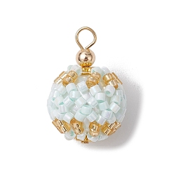 Аквамарин Подвески из бисера, с фурнитурой позолоченной латунной, круглые, аквамарин, 23x16 мм, отверстие : 3 мм