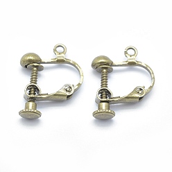 Antique Bronze Brass Screw On Clip-on Earring Findings, Spiral Ear Clip, For Non-Pierced Ears, Nickel Free, Antique Bronze, 18x14x3mm, Hole: 1.6mm