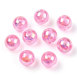 Pearl Pink Transparent Acrylic Beads, AB Colors Plated, Round, Pearl Pink, 10mm, Hole: 1.8mm, about 950pcs/500g