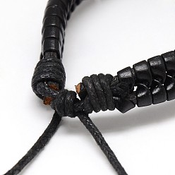 Black Trendy Unisex Casual Style Imitation Leather and Leather Bracelets, with Waxed Cord, Black, 58mm