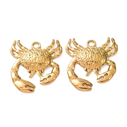 Real 18K Gold Plated 304 Stainless Steel Pendants, Crab Charms, Ion Plating(IP), Real 18K Gold Plated, 27.5x26x4mm, Hole: 2.5mm