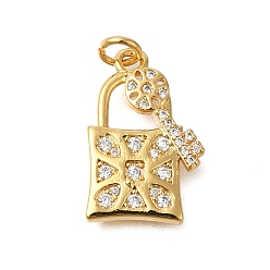 Lock Стойка металлическая латунная микропрофилированная кубическая циркония подвески, долговечный, без свинца и без кадмия, настоящие 18k позолоченные подвески, с целью перехода в кольце, запирать, 19x12.5x3 мм, отверстие : 3 мм