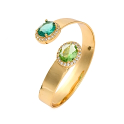 Настоящее золото 18K Овальные стойки, покрытие из латуни, микропаве из кубического циркония, браслеты-манжеты для женщин, со стеклом, долговечный, без кадмия и без свинца, реальный 18 k позолоченный, 1/2 дюйм (1.4 см)