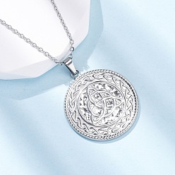 Нержавеющая Сталь Цвет Плоские круглые с узлом Троицы 304 ожерелья с подвесками из нержавеющей стали, цвет нержавеющей стали, 17.80 дюйм (45.2 см)