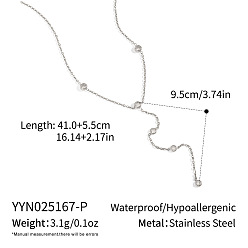 Нержавеющая Сталь Цвет Европейский 304 ожерелья из нержавеющей стали с прозрачными кубическими цирконами, плоскими круглыми, с кисточками, цвет нержавеющей стали, 16.14 дюйм (41 см)