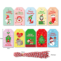 Mixed Color Kraft Paper Gift Tags, Hange Tags, with Hemp Rope, for Party, Hexagon with Christmas Theme Pattern, Mixed Color, Tag: 7x4cm, about 100pcs/bag