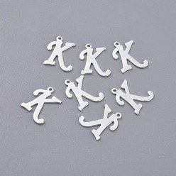 Letter K 201 подвески из нержавеющей стали, буквы, серебряный цвет гальваническим, letter.k, 15x12x1 мм, отверстие : 1 мм