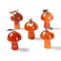 Red Agate Natural Red Agate Pendants, Mushroom Charms, with 304 Stainless Steel Snap on Bails, Stainless Steel Color, Dyed & Heated, 24~25x16mm, Hole: 7.5x4mm