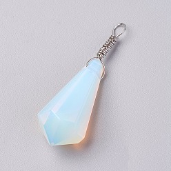 Опал Opalite подвески, с латунной фурнитурой , конус, платина, 44~46x14~15 мм, отверстие : 4 мм