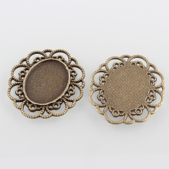 Antique Bronze Filigree Wrap Oval Alloy Cabochon Settings, Cadmium Free & Nickel Free & Lead Free, Antique Bronze, Tray: 25x18mm, 41x35x2mm, about 144pcs/kg