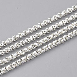 Серебро 304 нержавеющая сталь коробка цепи, венецианские цепи, несварные, с катушкой, серебряный цвет гальваническим, 3x3x1.5 мм, около 32.8 футов (10 м) / рулон