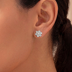 Plata 925 Pendientes de plata de ley con moissanita pavé para mujer, flor, plata, 8 mm