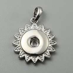 Platinum Alloy Hang Snap Base Pendant, for Interchangeable Snap Charms Jewelry Making, Flower, Platinum, 34x30.5x5mm, Hole: 9x3mm