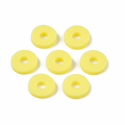 Yellow Eco-Friendly Handmade Polymer Clay Beads, Disc/Flat Round, Heishi Beads, Yellow, 6x1mm, Hole: 2mm, about 23500pcs/1000g