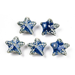 Королевский синий Фарфоровые бусины ручной работы, фантазии античного стекла фарфора, керамические бусины в виде морских звезд, королевский синий, 18.5~20.5x21~22x8.5~10 мм, отверстие : 1.8~2.5 мм