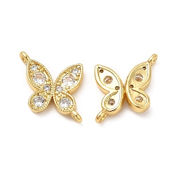 Настоящее золото 18K Подвески из латуни с покрытием из латуни и кубическим цирконием, ссылки бабочки, без кадмия и без свинца, долговечный, реальный 18 k позолоченный, 12x13x3 мм, отверстие : 1.2 мм