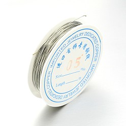 Silver Round Copper Jewelry Wire, Nickel Free, Silver Color Plated, 24 Gauge, 0.5mm, about 31.16 Feet(9.5m)/roll