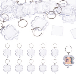 Прозрачный 10 акриловые брелки для ключей, с железными кольцами, клевер, платина, прозрачные, 80 мм