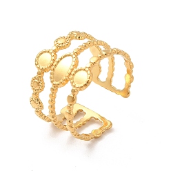 Настоящее золото 18K Ионное покрытие (ip) 304 открытые кольца манжеты из нержавеющей стали, кольцевая оправа с овальным и круглым подносом, реальный 18 k позолоченный, размер США 8 1/4 (18.3 мм), лоток: 2.6 мм и 2.6x6 мм