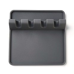 Gray Silicone Multiple Utensil Rest with Drip Pad, Kitchen Utensil Holder, for Spoons, Ladles, Tongs, Gray, 13.7x13.7x3.8cm