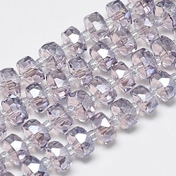 Thistle Electroplate Glass Beads Strands, Rainbow Plated, Faceted, Flat Round, Thistle, 5~6x4mm, Hole: 0.5mm, about 100pcs/strand, 23.62 inch