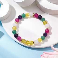 Смешанные камни Круглые браслеты из натуральных и синтетических смешанных драгоценных камней с бусинами для женщин и мужчин, с латунным шарики прокладки, внутренний диаметр: 2-1/8 дюйм (5.5 см)