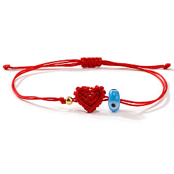 Небесно-голубой Браслеты из бисера в технике лэмпворк, плетеные браслеты из полиэфирного шнура для женщин, сглаз и сердце, с латунным, голубой, 11.02 дюйм (28 см)