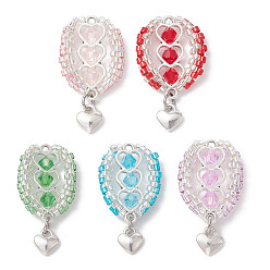 (52) Непрозрачная лаванда Подвески из стеклянных бусин в виде воздушных шаров, с подвесками в виде сердечек из сплава и 304 открытыми соединительными кольцами из нержавеющей стали, разноцветные, 33.5x16.5~19.5x6.5 мм, отверстие : 1.5 мм