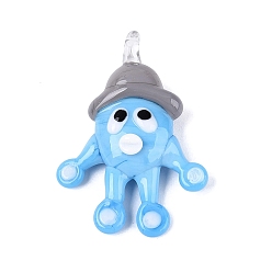 Светло-Голубой Подвески лэмпворк ручной работы, прелести осьминога, Небесно-голубой, 43~47.5x30.5~33.5x9.5~12 мм, отверстие : 3.5~4.5 мм