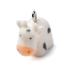 Другие Подвески из флокированной смолы анима с платиновой железной петлей, корова, 15x10.5x17.5 мм, отверстие : 1.8 мм