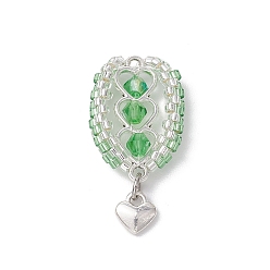 Зеленый лайм Подвески из стеклянных бусин в виде воздушных шаров, с подвесками в виде сердечек из сплава и 304 открытыми соединительными кольцами из нержавеющей стали, зеленый лайм, 33.5x16.5~19.5x6.5 мм, отверстие : 1.5 мм