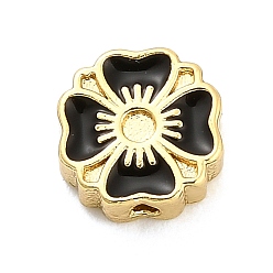 Черный Оправы для цветочных бусин из латуни с эмалью и стразами, долговечный, стойки покрытие, без свинца и без кадмия, ионное покрытие (ip), реальный 18 k позолоченный, чёрные, пригодный для стразов 1.5 мм, 7.5x7.5x3.5 мм, отверстие : 1.2 мм