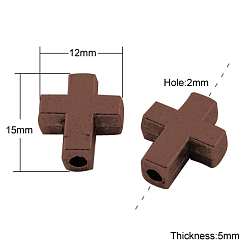 Красная Медь Сплавочные овальные бусины тибетского стиля , без кадмия и без свинца, крестик, Красная медь, 15x12x5 мм, отверстие : 2 мм