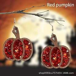 Красный Серьги-подвески из акрила и дерева в форме тыквы на День благодарения, платина, красные, 64 мм