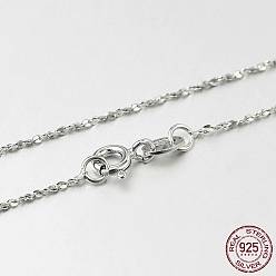 Platinum Trendy Rhodium Plated 925 Sterling Silver Chain Necklaces, with Spring Ring Clasps, Thin Chain, Platinum, 18 inch, 1mm