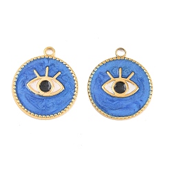 Настоящее золото 18K 304 нержавеющей стальной эмали подвески, плоский круглый с подвесками для глаз, ионное покрытие (ip), реальный 18 k позолоченный, 21.5x19x1.8 мм, отверстие : 2 мм