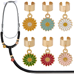 Couleur Mélangete 6 pièces 6 couleurs alliage émail fleur pendentif stéthoscope décorations, avec 304 accessoires en acier inoxydable, couleur mixte, 26mm, 1 pc / couleur