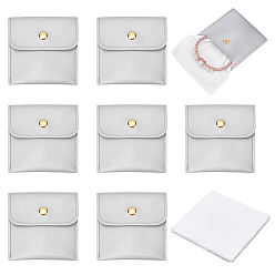 Серый 12 Чехлы-конверты из искусственной кожи для ювелирных изделий, подарочные мешочки с 12 Квадратными салфетками для чистки очков, серые, 8x8x0.2~0.75 см