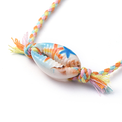 Starfish Adjustable Braided Bead Bracelets, with Printed Cowrie Shell Beads and Cotton Cord, Starfish Pattern, Inner Diameter: 3/4 inch~3 inch(2.1~7.8cm)
