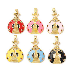 (52) Непрозрачная лаванда Латунные подвески с микропаве из кубического циркония и эмали, коровка, стойки покрытие, долговечный, без свинца и без кадмия, реальный 18 k позолоченный, разноцветные, 20x15.5x5 мм, отверстие : 5x3 мм