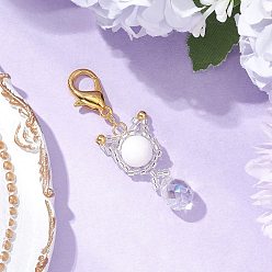 Машан Нефрит Подвеска в виде кошки из натурального нефрита Машан и стеклянных бусин, 304 подвески-застежки-лобстеры из нержавеющей стали для украшений сумок, 45.5 мм