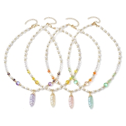 (52) Непрозрачная лаванда Ожерелья из бисера из стекла, ракушек и жемчуга и синтетического немагнитного гематита, ожерелья с подвесками в виде переливающихся блестящих листьев, разноцветные, 15.75 дюйм (40 см)