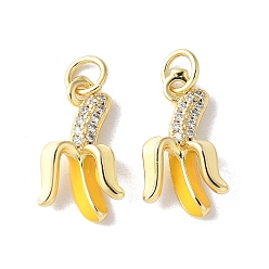 Банан Латунные микро проложить кубического циркония подвески, фрукты, с эмалью и кольцом для прыжков, долговечный, без кадмия и без свинца, реальный 18 k позолоченный, банан, 17x9.5x4.5 мм, отверстие : 3.5 мм