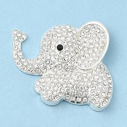 Серебро Сплав цинка кабошонов, со стразами, слон, серебряные, 34x41x7.5 мм